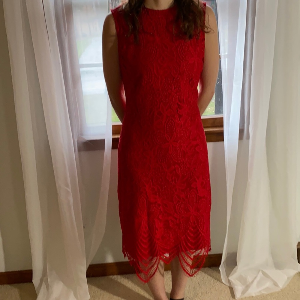 NWT Sharagano Ruby Red lace slip dress size 6